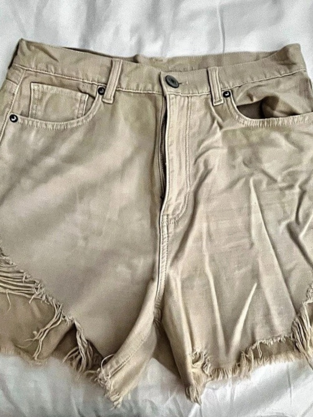 American Eagle Highest Rise Mom Shorts Women's Distressed Jean Shorts in Beige